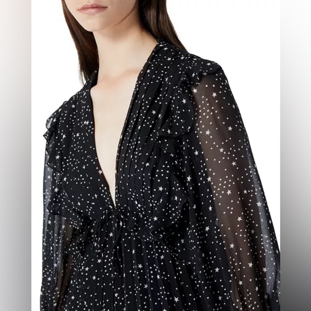 The Kooples Women's Star Print Dress Black Size Small Long Sleeve V Neck - Picture 2 of 9